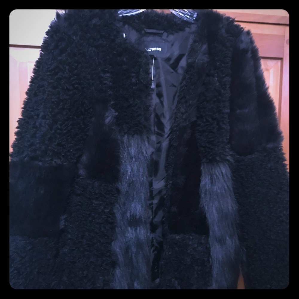Black Patched Fur Jacket by Express.